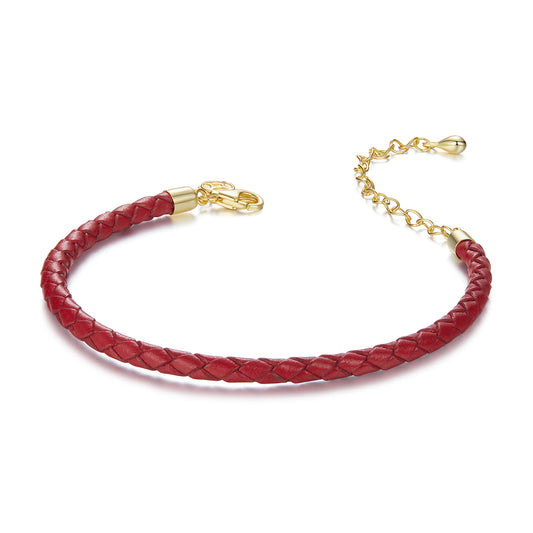 Lederen bedelarmband rood met goudkleurige sluiting