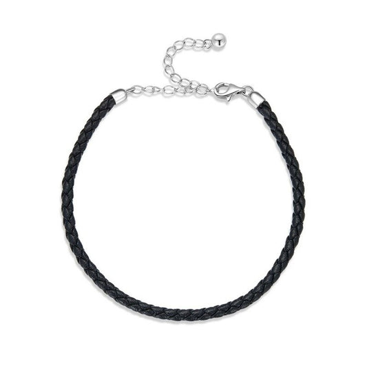 Zwarte lederen bedelarmband met zilveren sluiting voor bedels